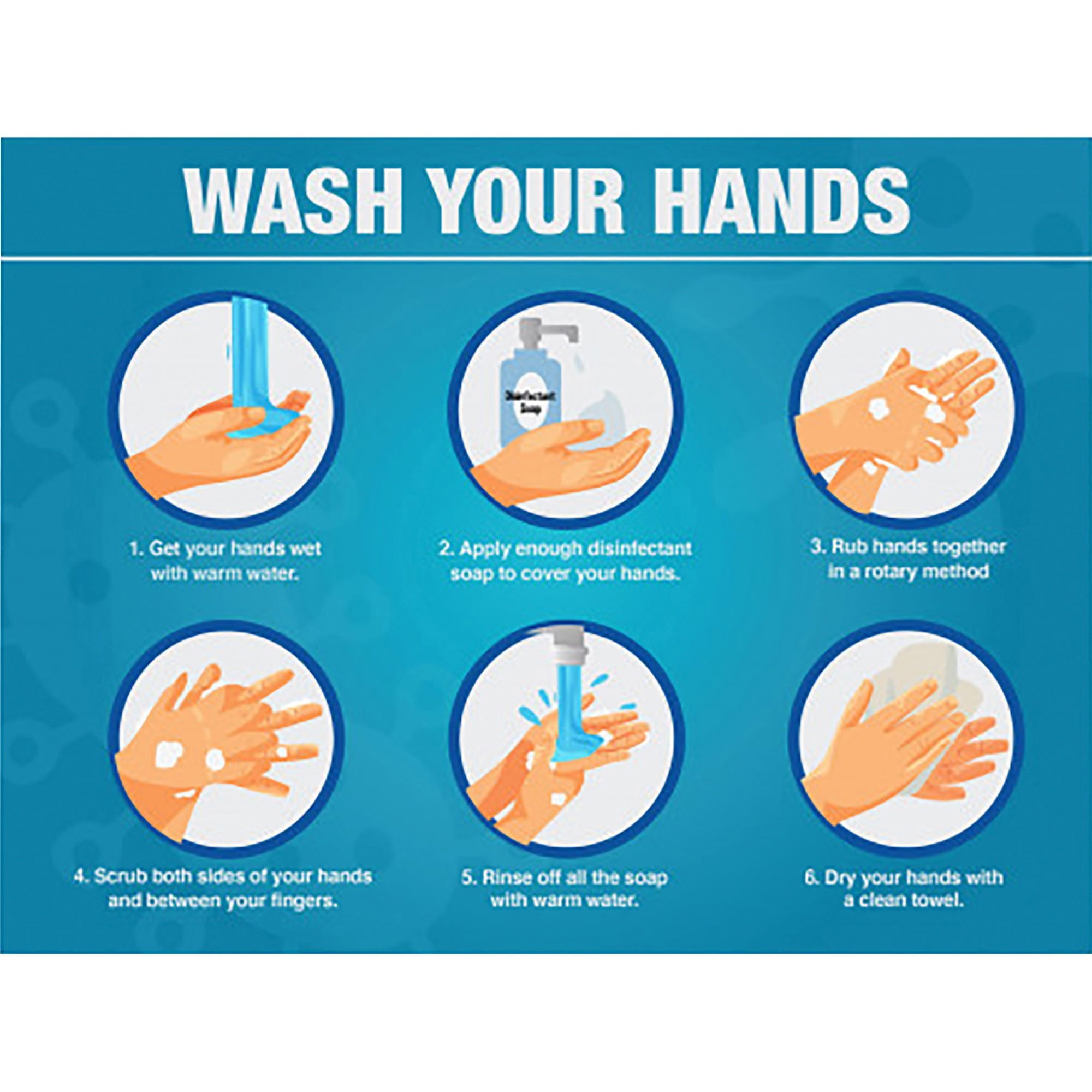 lorell-llr00255-wash-your-hands-6-steps-sign-1-each-white-blue