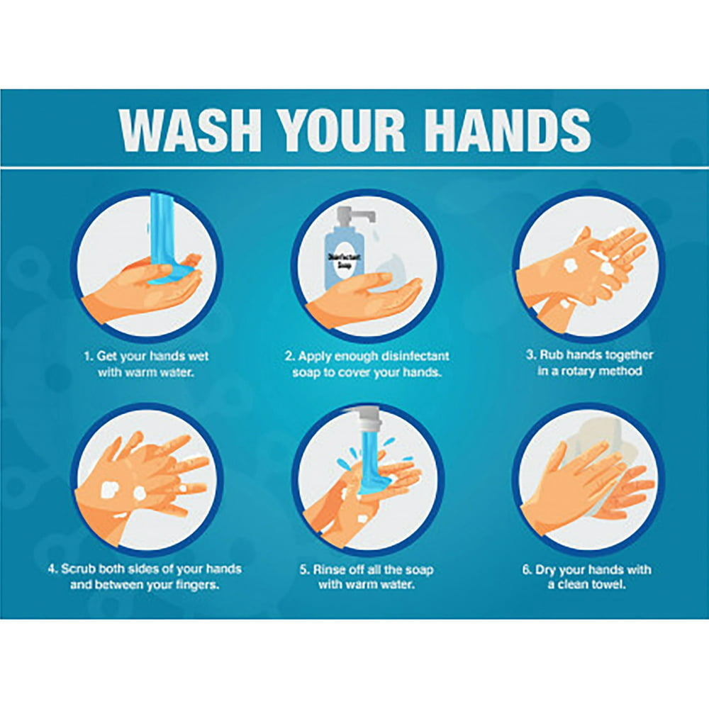 Lorell, LLR00255, WASH YOUR HANDS 6 Steps Sign, 1 Each, White,Blue ...