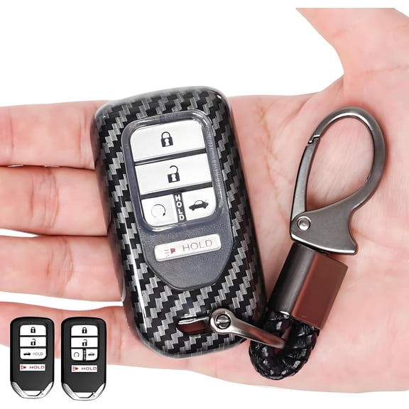 Key Fob Cover Compatible with Honda Pilot Odyssey Civic CR-V HR-V Accord Passport 2017-2023 7 Button Carbon Fiber Pattern Keychain Case Holder Protector,1