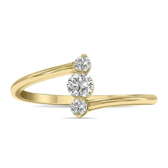 SZUL Women's 1/4 CTW Vertical Three Stone Lab Grown Diamond Ring in 10K Yellow Gold (F-G Color, VS1- VS2 Clarity)