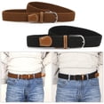 thumbnail image 3 of Juego de 2 cinturones para mujer, correas de lona elásticas trenzadas para hombres, cinturones elásticos para pantalones vaqueros, pantalones de vestir, 3 of 5