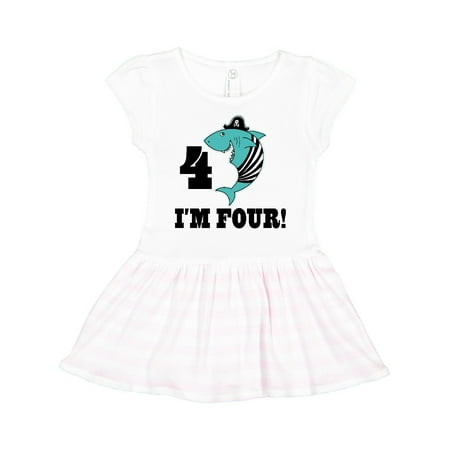 

Inktastic 4th Birthday Shark Party 4 Year Old Pirate Gift Toddler Girl Dress