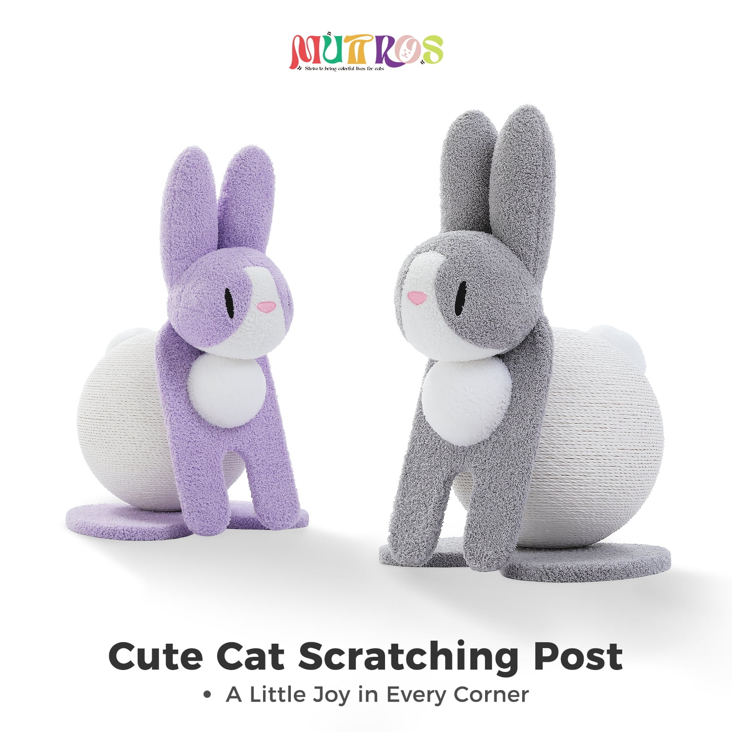 PEQULTI 23" Cute Cat Scratching Post Bunny Style Cat Scratcher with Paper Rope for Indoor Kitten Gray