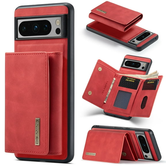 TECH CIRCLE Wallet Case for Google Pixel 9 Pro/Pixel 9, 2 in 1 PU Leather Cell Phone Back Cover Magnetic Detachable Credit Card Cash Holder Kickstand Case for Google Pixel 9 Pro/Pixel 9,Red