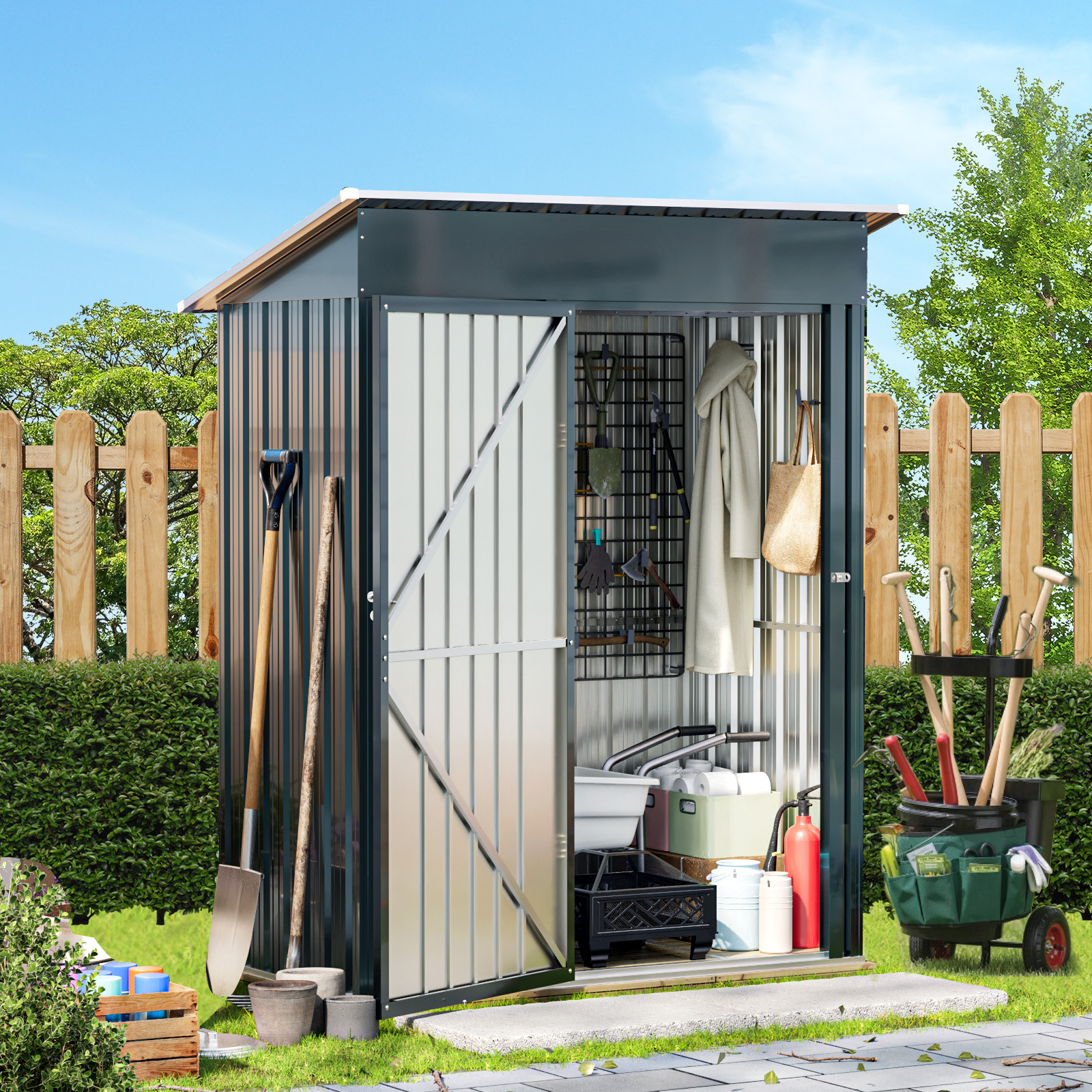 Outvue Outdoor Storage Shed 5 x 3, Metal Patio Storage Shed with Frame Floor & Lockable Door