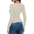 thumbnail image 6 of yueewhu Womens Long Sleeve Shirts Crop Tops Fall Fashion 2026 Square Neck Going Out Basics Tees Y2k Clothes (Beige, 3XL), 6 of 6