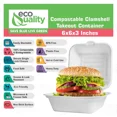 thumbnail image 3 of Compostable Square Hinged Clamshell Take Out Food Containers 6x6 - Heavy Duty Quality Disposable to go Containers, Single Compartment Eco-Friendly , Bagasse Fiber Containers with Lids (25), 3 of 9
