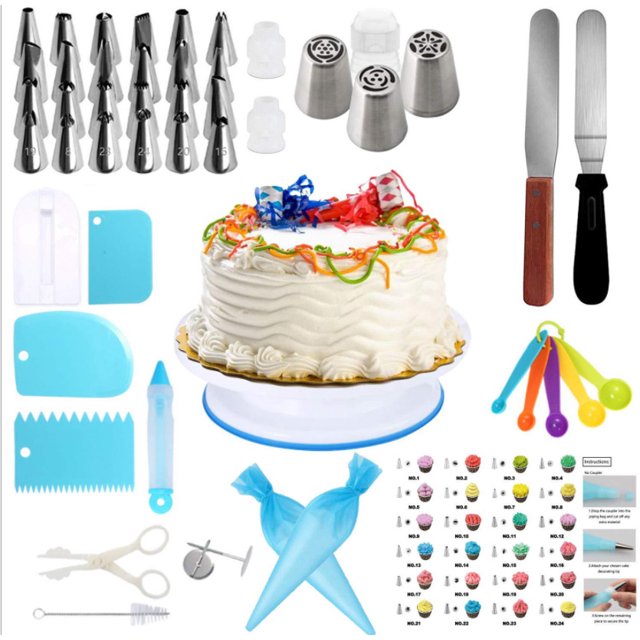 45 piezas Kit para hornear Cake Turntable DIY Utensilios Kits Decoración para glaseado, decoración, bolsillos, puntas de tubería ect (45PCS) JM