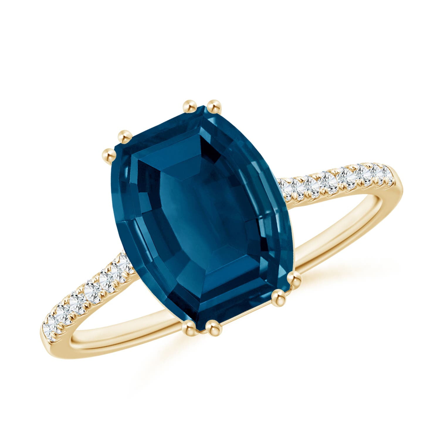 ANGARA Natural 3.5 ct London Blue Topaz Solitaire Ring in 14K Yellow Gold for Women (Size-10x8mm) | November Birthstone, Anniversary, Jewelry Gift for Women | Natural London Blue Topaz Ring