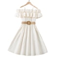 thumbnail image 3 of Falda de niña de verano con un solo hombro y costura de encaje, vestido para niña grande, 3 of 6