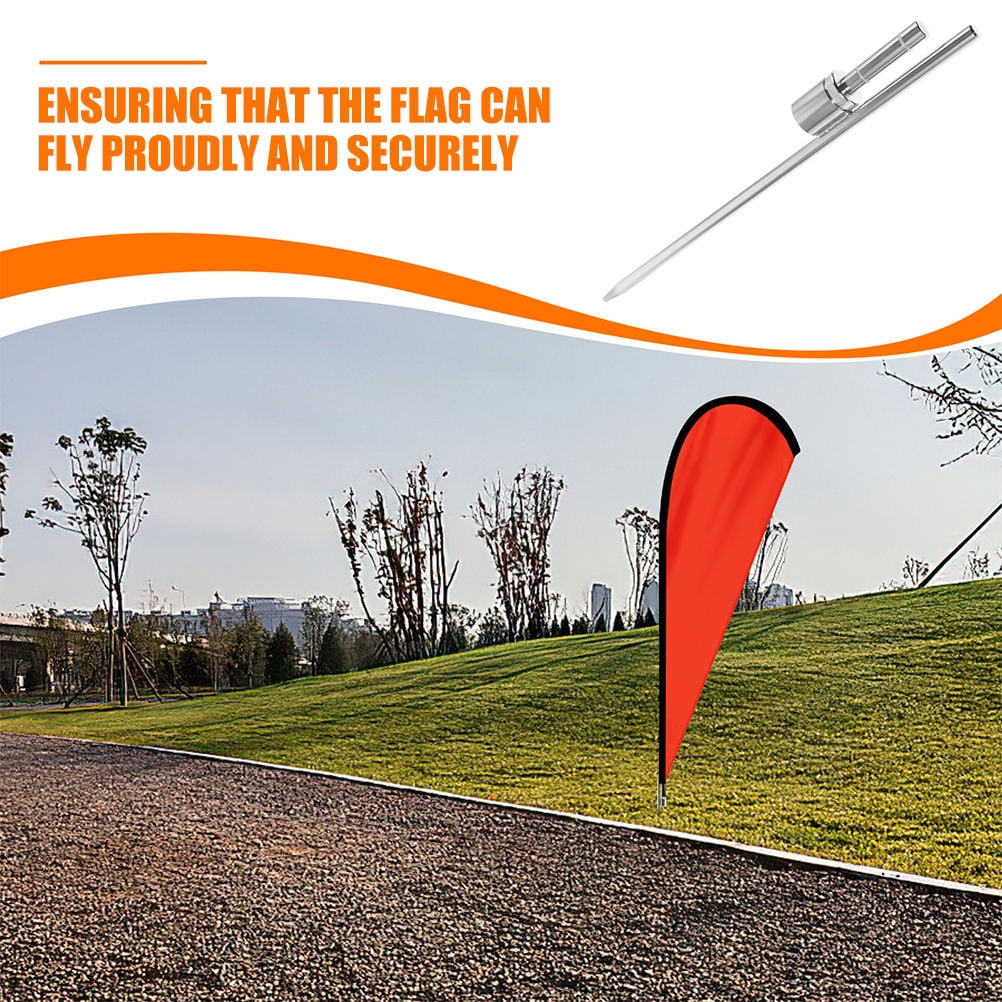 WORGEOUS Stainless Steel Flagpole Stake 2Pcs for Yard Fixed Stake 19.5*2*1.4in Silver