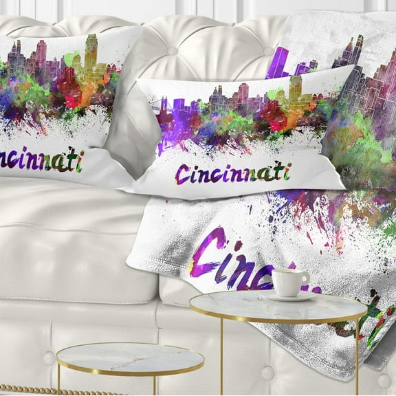 Designart Cincinnati Skyline - Cityscape Throw Pillow - 12x20