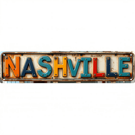 16*4 Inch NASHVILLE Tin Sign - Retro Music Decor Outdoor Signs for Patio Bar Bedroom Garage Wall Art