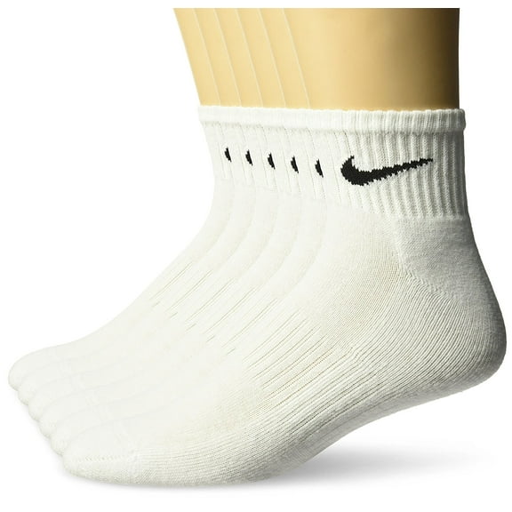 Nike Mens Performance Cushioned Moisture Wicking Cotton Quarter Length Socks White 6 Pair