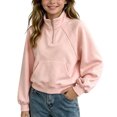 thumbnail image 2 of Mifsaly Boys Girls Sweatshirt Half Zip Long Sleeve Pullover Sweatshirts Kids Comfortable Casual Fall Winter Warm Outerwear Pink,11-12 Years, 2 of 7
