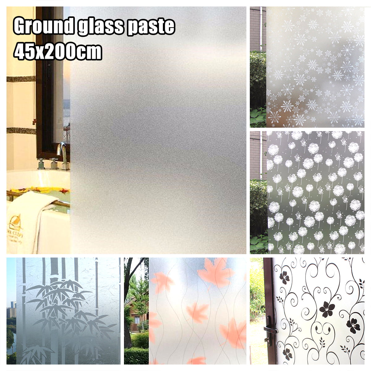 Waterproof Window Glass Film Sticker Frosted Static Cling Bathroom Window Decal 