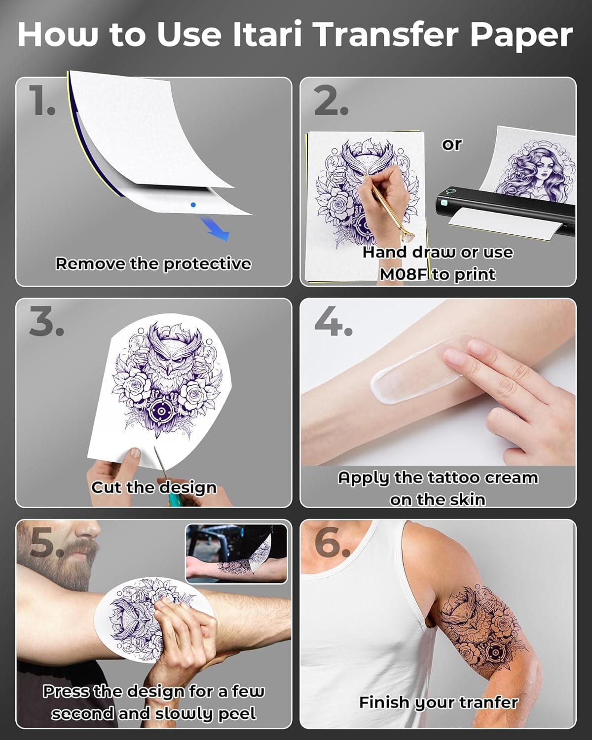 Itari Tattoo Transfer Paper 100 Sheets A4 Size, Tattoo Stencil Transfer Paper for DIY, Tattoo Tracing Paper for Artists & Beginners