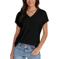 thumbnail image 3 of Womens Tops Basic Summer V Neck T Shirts Short Sleeve Dressy Casual Loose Fit Solid Color Tee Clothes Trendy Fashion Outfits, 3 of 5