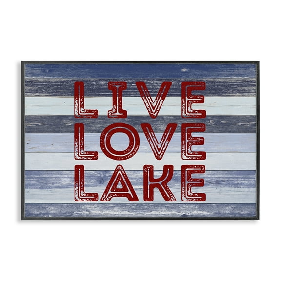 Stupell Industries Live Love Lake Striped Nautical & Beach Painting Black Framed Art Print Wall Art, 18 x 12