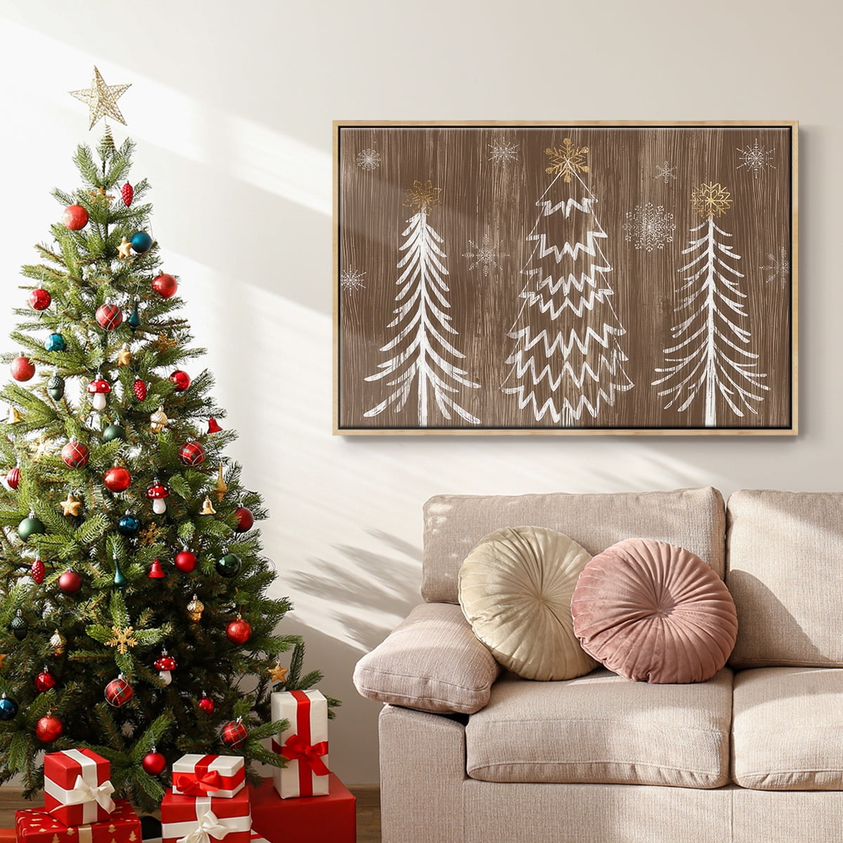 Barnwood Wonderland Collection A - Framed Gallery Wrapped Holiday Canvas - 25 x 37 - Natural Wood Frame