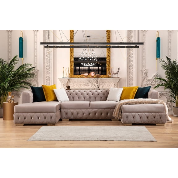 Venice Stone Velvet Double Chaise Sectional
