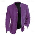 thumbnail image 2 of Domuza Suede Blazer Jacket for Men Faux Leather Casual Retro Button Up Suit Jackets Fall Winter Trendy Stand Collar Sport Coat with Pockets Purple 3XL, 2 of 4
