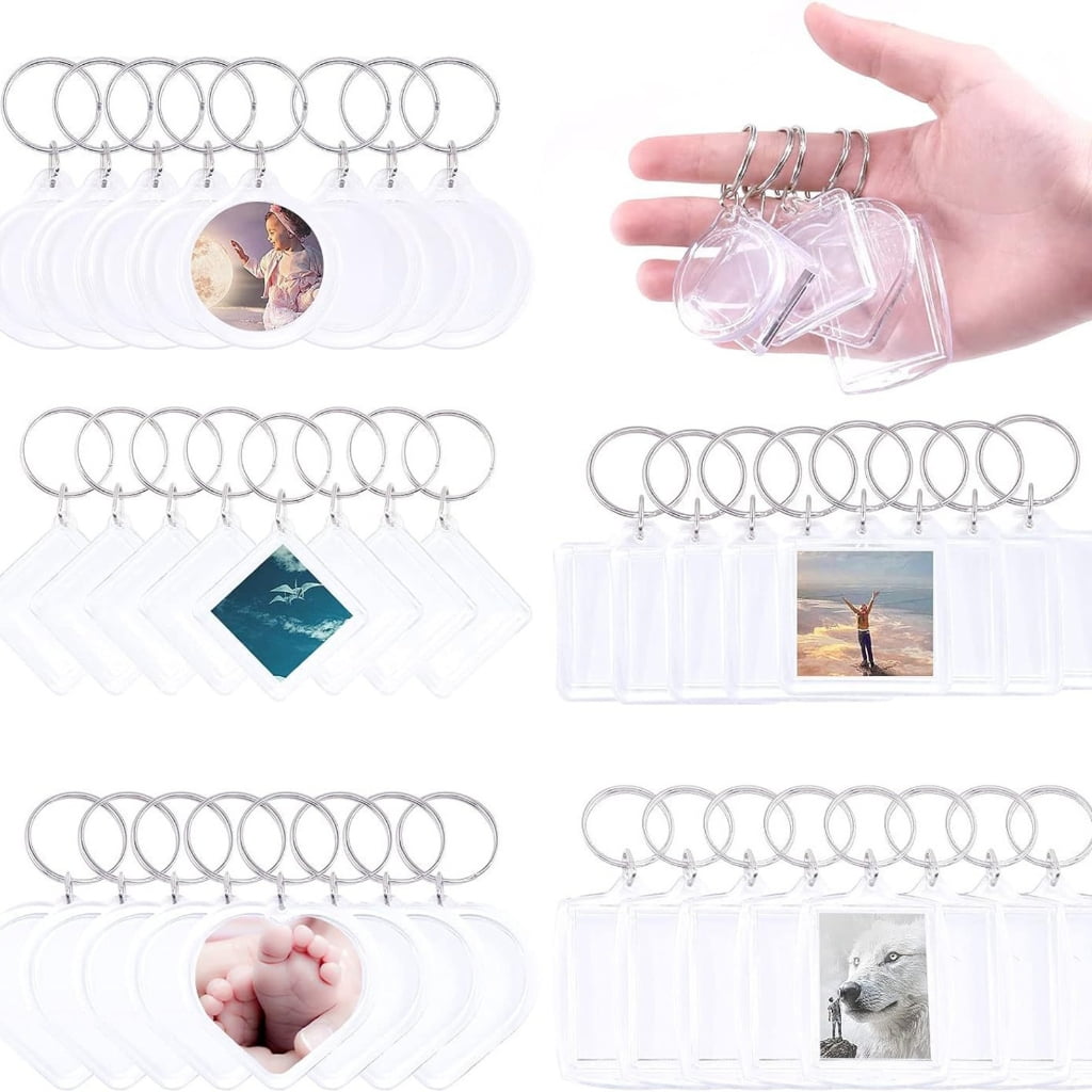 ZPAQI 40pcs Clear Acrylic Keychain Pendants Photo Frame Key Rings Bag Accessories For Valentine's Day gifts