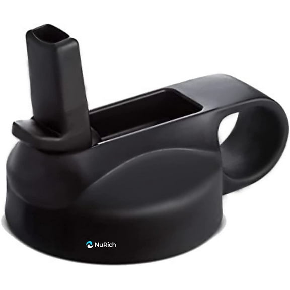 NuRich Hydro Wide Mouth Black Flip and Sip Straw Replacement Lid or Cap Accessories Compatible with Top Water Bottle Brands Sizes 12 16 18 20 32 40 64 Ounce