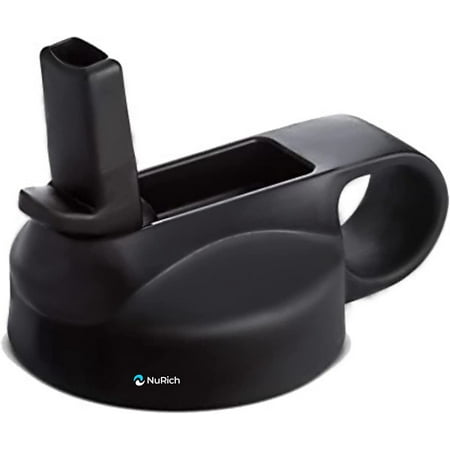 NuRich Hydro Wide Mouth Black Flip and Sip Straw Replacement Lid or Cap Accessories Compatible with Top Water Bottle Brands Sizes 12 16 18 20 32 40 64 Ounce