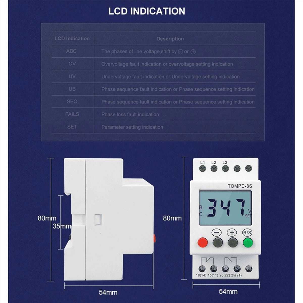 5X 3 Phase Din Rail Adjustable Under Over Voltage Protector Voltage Monitoring Sequence Protection Relay