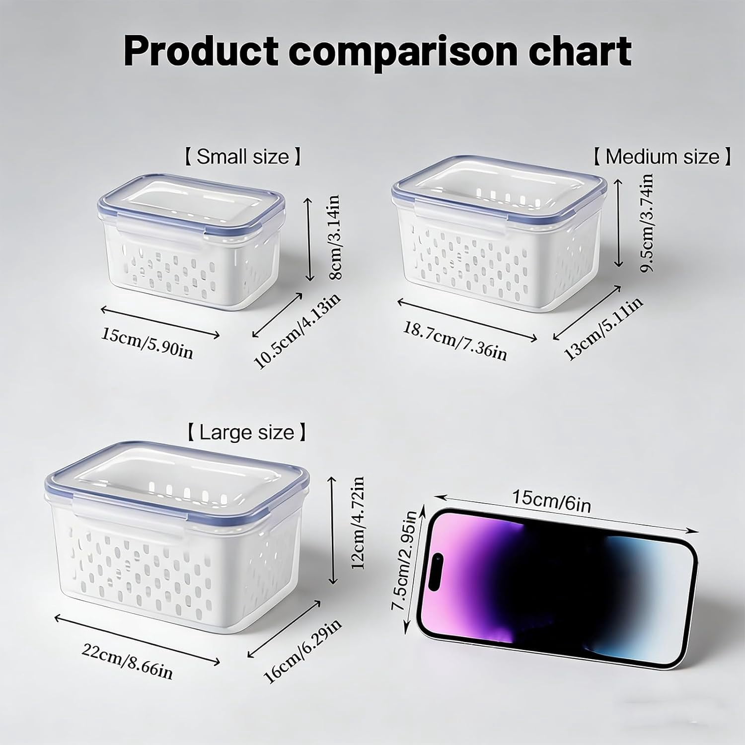 Fruit Storage Containers for Fridge, Produce Containers for Fridge with Removable Colander,4 in 1 Food Storage Container Keep Fruits, Vegetables, Berry, Meat Fresh longer (Blue)