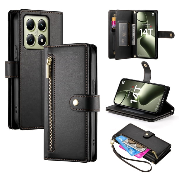 Funda de cartera GANGXUN para Xiaomi 14T Pro - Diseño de cuero premium, 9 ranuras para tarjetas