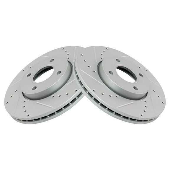 TRQ Front Performance Brake Rotors Set Premium G-Coated Cross Drilled & Slotted Fits Select 2005-2007 Ford Focus