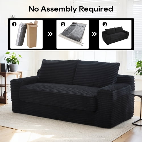Loveseat Sofa with Memory Foam and Steel Frame, Convertible 2-in-1 Design with No Assembly for Small Spaces, Apartment, Home Office, Black