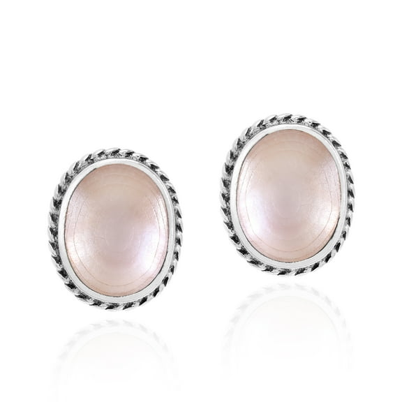 AeraVida Ocean Elegance Pink Mother of Pearl Ovals with Sterling Silver Border Stud Earrings Vintage and Classy Victorian Inspired Chic Jewelry Gifts for Women