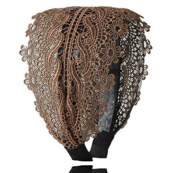 Temperament Vintage Make up Flower Fashion Design Face Wash Korean Style Hair Wear Women Hair Accessories Lace Headband Wide Side Hairband COFFEE