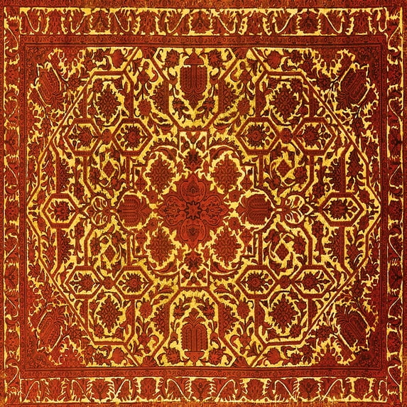 Ahgly Company Indoor Square Oriental Yellow Industrial Area Rugs, 7' Square
