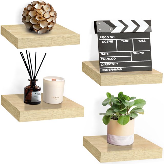Sorbus Estante Flotante Cuadrado: 4 Estantes Pequeños con Soportes Invisibles para Decorar Sala, Recámara, Baño, Hogar y Cocina. Estante de 23 Cm para Exhibir Fotos y Trofeos.