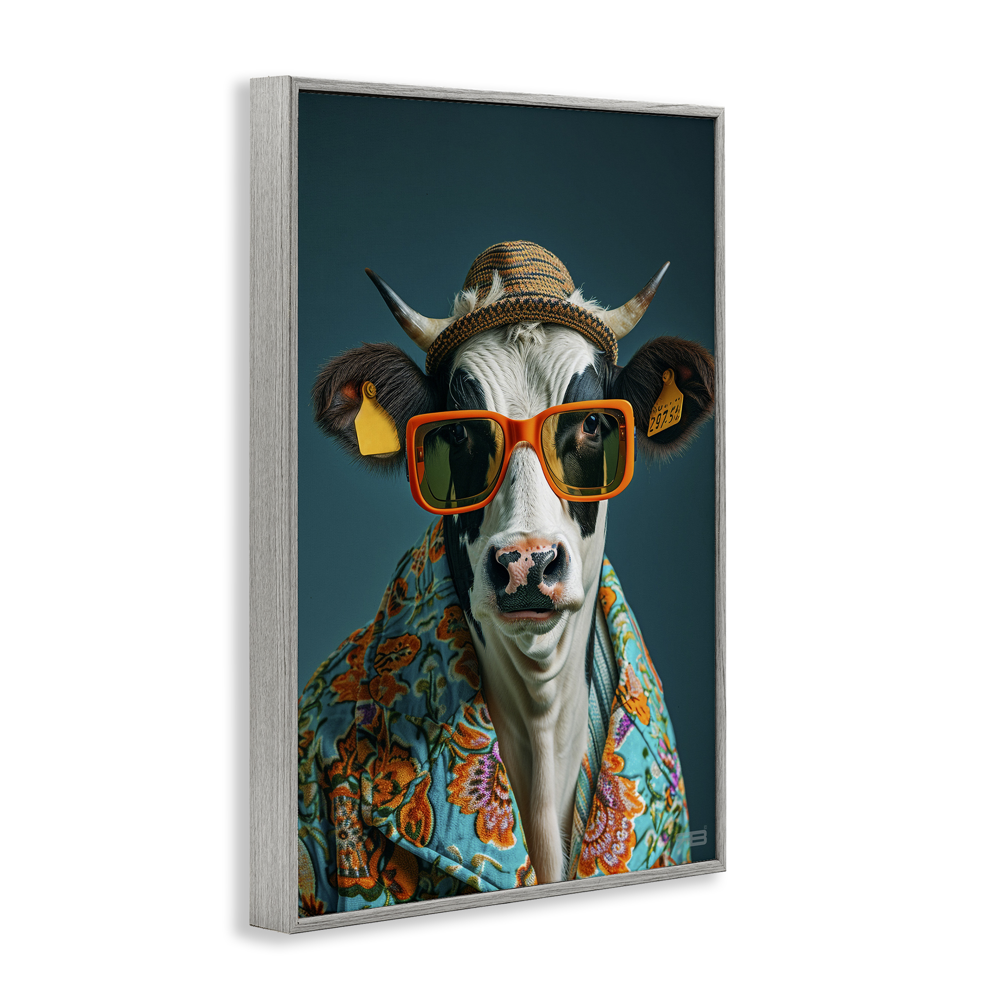 Stupell Industries Cool Trendy Cow Animals & Insects Painting Gray Framed Art Print Wall Art, 16 x 24