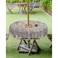 thumbnail image 3 of Outdoor Tablecloth with Umbrella Hole and Zipper Medieval Ethnic Style Turkish Round Outdoor Tablecloths 60 Inch Table Cloths Abstract Patio Table Cloth Cover for Outdoor Tables Picnic Garden, 3 of 5