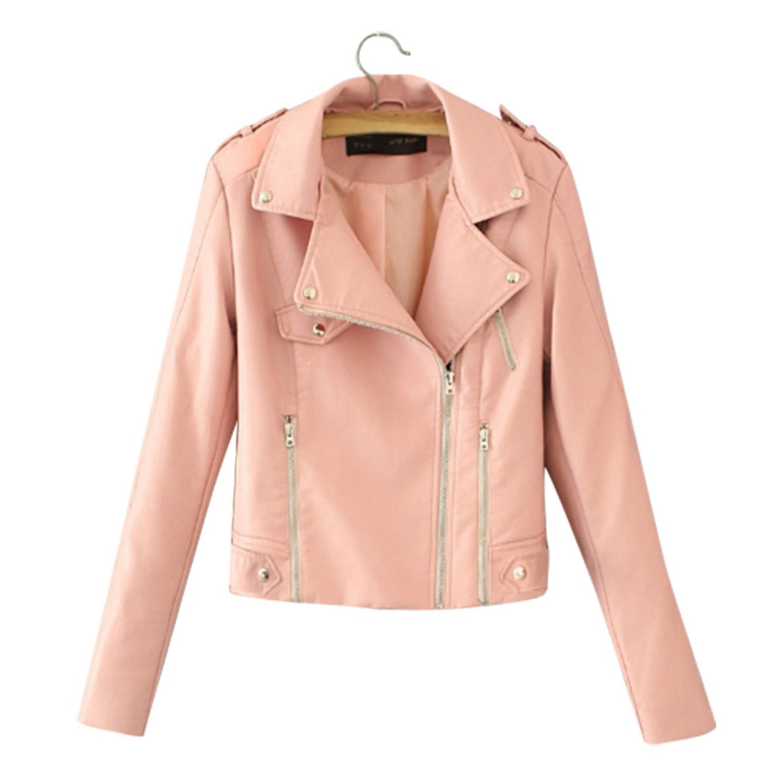 VEKDONE Womens Leather Jacket Motorcycle Faux Leather Jacket Long Sleeve Cropped Slim Jacket Zip-Up PU Jacket Fashoin Moto Biker Coat with Pockets