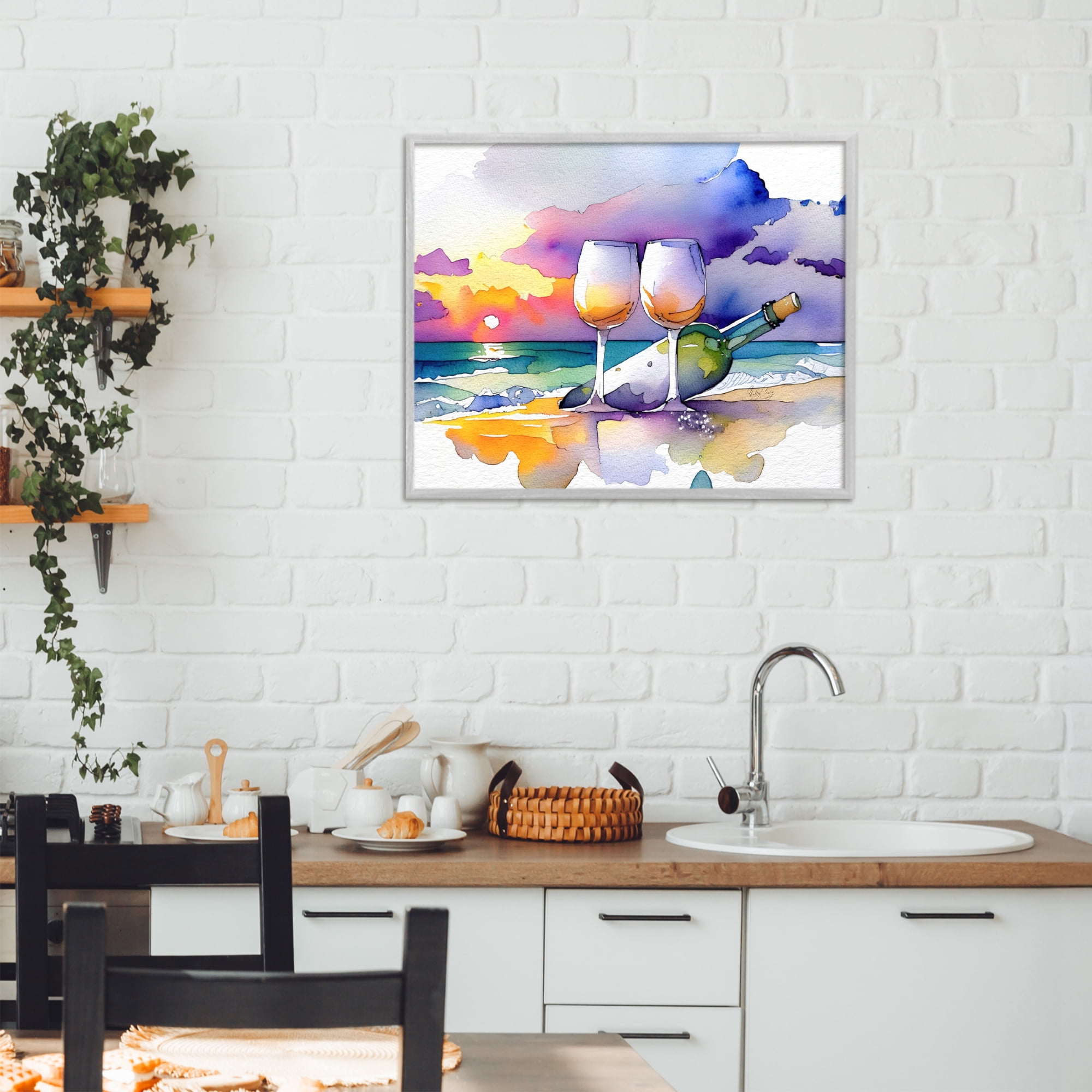 Stupell Industries Coastal Cheers with Wine Gray Framed Giclee Art, design by Shelly Craig