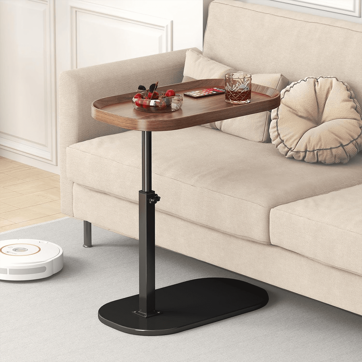 Yabanana C Shaped Side Table End Table, 360° Swivel and Adjustable Height Side Table Sofa Table for Couch(Black)