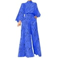 thumbnail image 2 of Wycnly Womens Jumpsuits Fashion Business Empire Waist Plus Size Loose Wide Leg Long Jumpsuits Trendy Striped Print Half High Neck Long Sleeve Maxi Rompers for Women, 2 of 6