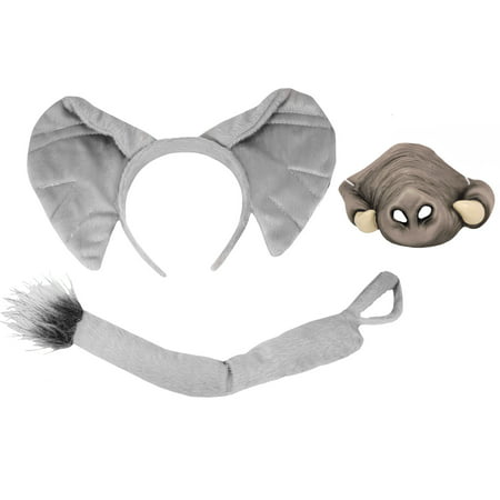 Velvet Elephant Ears Headband Tail Latex Trunk Tusk Nose Halloween Accessory Set