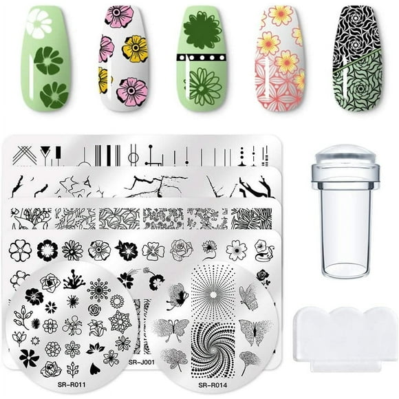 UTAH-Nail Art Stamping Plates Set,6pcs Nail Stamping Plates+ 1 Stamper + 1 Scraper,DIY Nail Image Polish Templates Plates Print Tool Set