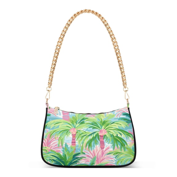 Ryvnso Palm Tree Summer Womens Chain Shoulder Bag Tote Handbags Clutch Hobo Purse with Zipper for Travel
