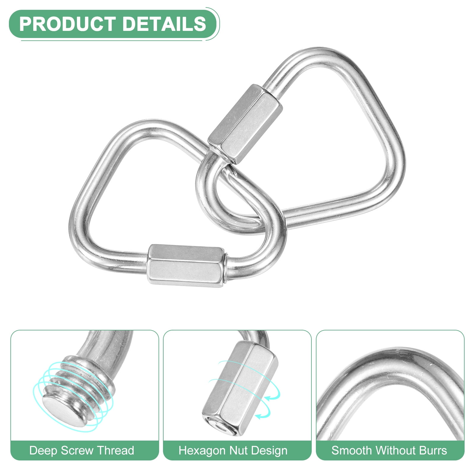 10-Pack Quick Chain Link Connector, M6 1/4" 304 Stainless Steel Triangle Locking Repair Chain Links for Swing/Camping/Hiking/Backpack, Twist Key Ring Screw Chain Link [Silver]
