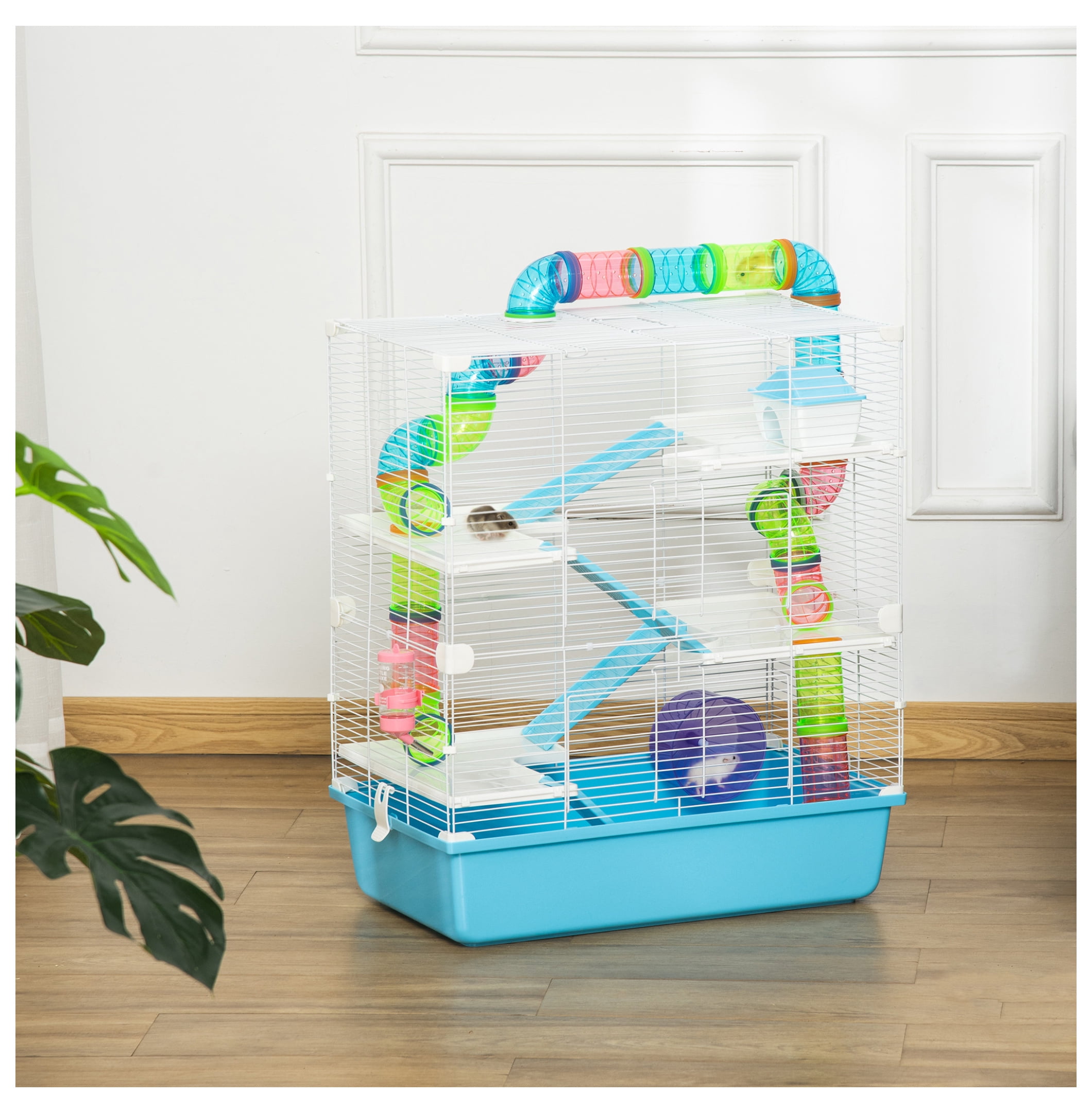 Hamster Cage 23", 5-Tier Habitat, Rat & Mouse Cage with Tubes & Wheel - Light Blue