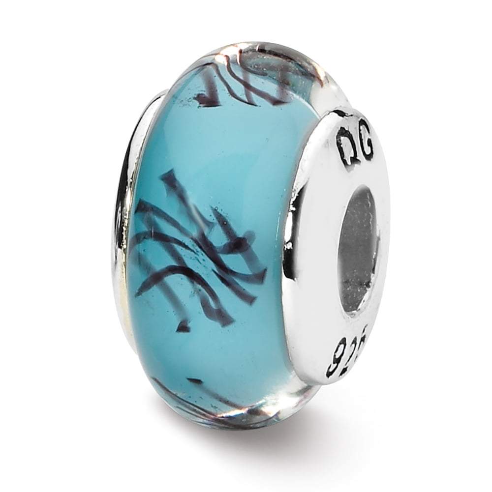 White Sterling Silver Beads Glass 12.73 mm 7.27 Reflections Green White Scribbles Hand-Blown Bead White Sterling Silver Beads Glass 12.73 mm 7.27 Reflections Green White Scribbles Hand-Blown Bead
